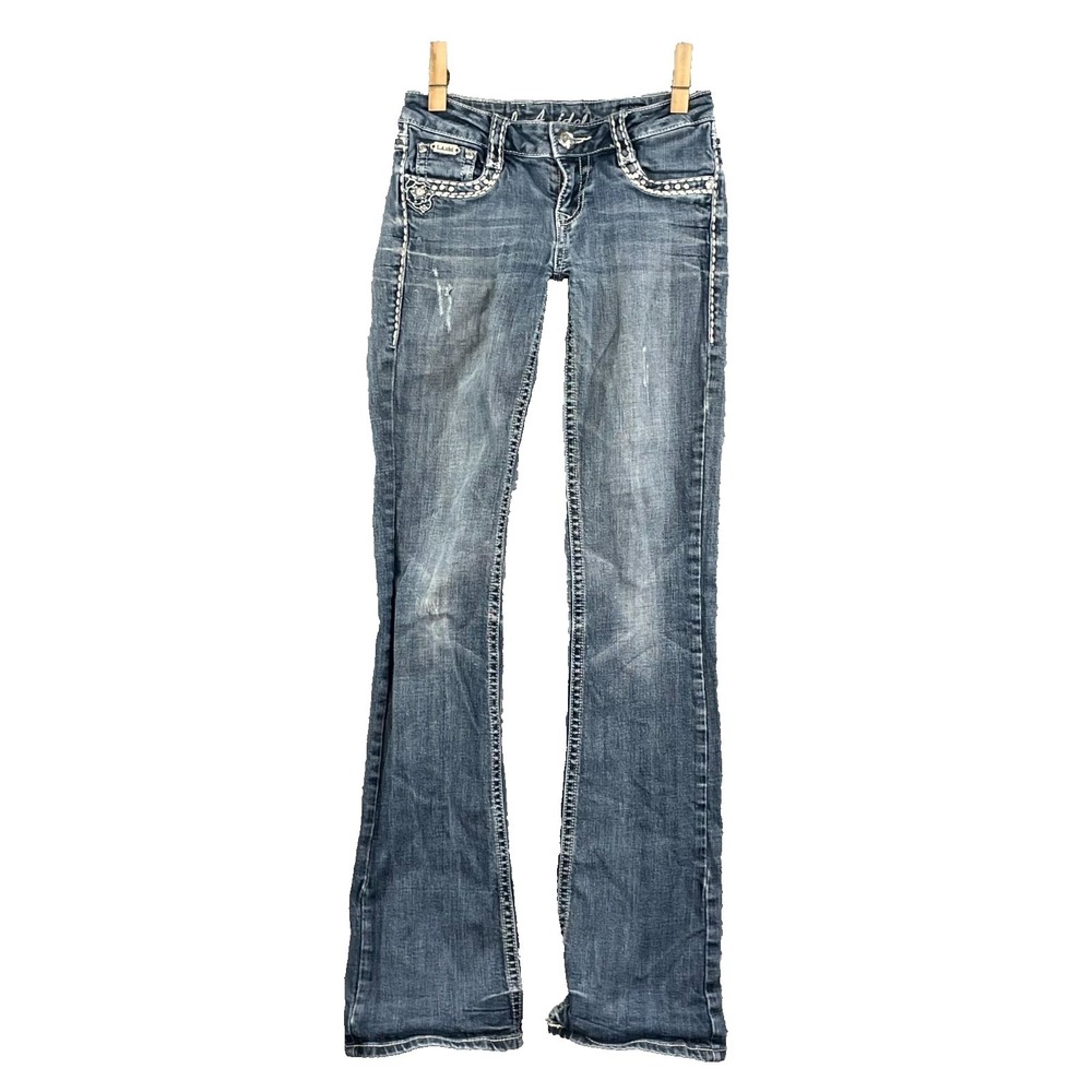 LA Idol Rose Jeans Women 1 Rhinestone Studded Bootcut Western Cowgirl Rocker USA
